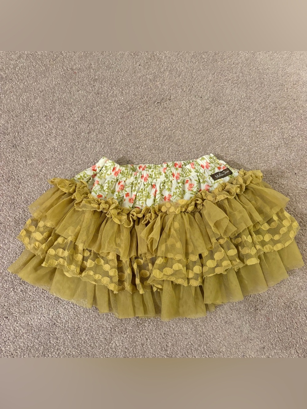 Matilda Jane Olive Green Tulle Tiered Mini Skirt with Floral Waist size 2